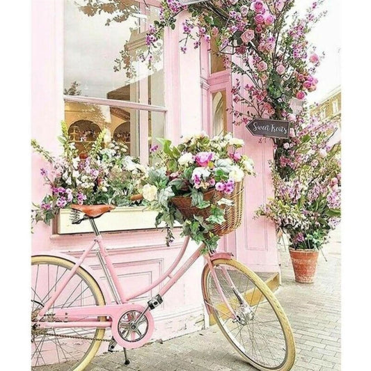 Roze Fiets Met Bloemen | Diamond Painting