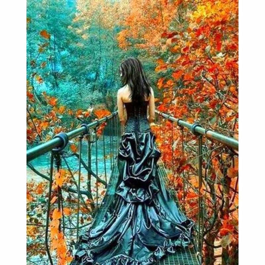Landscape Autumn Nature Girl Full Vorm steentjes - 5D Crystal Diamond Painting Kits VM20029 - NEEDLEWORK KITS