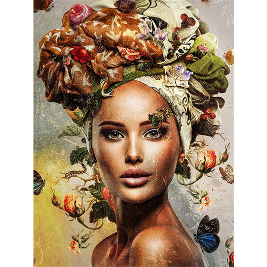 Vrouw Met Bloemen - 20x25cm / Vierkant - Overig