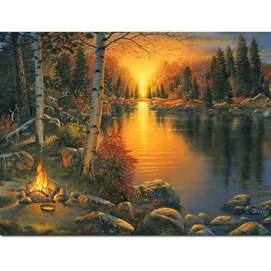Zonsondergang - Kampvuur | Diamond Painting